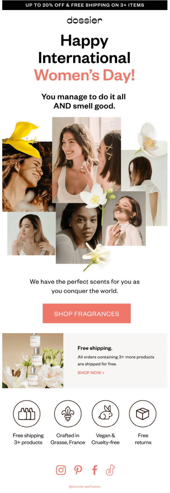 Happy international women's day email from dossier